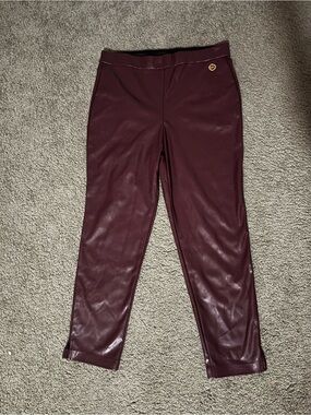 Michael Kors Faux Leather Burgundy Leggings with Gold Logo